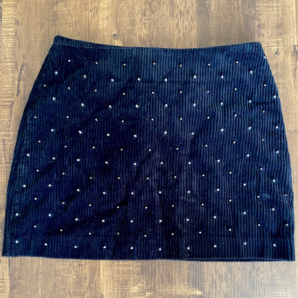 Blank NYC Black Corduroy Mini Skirt with Stud Detail